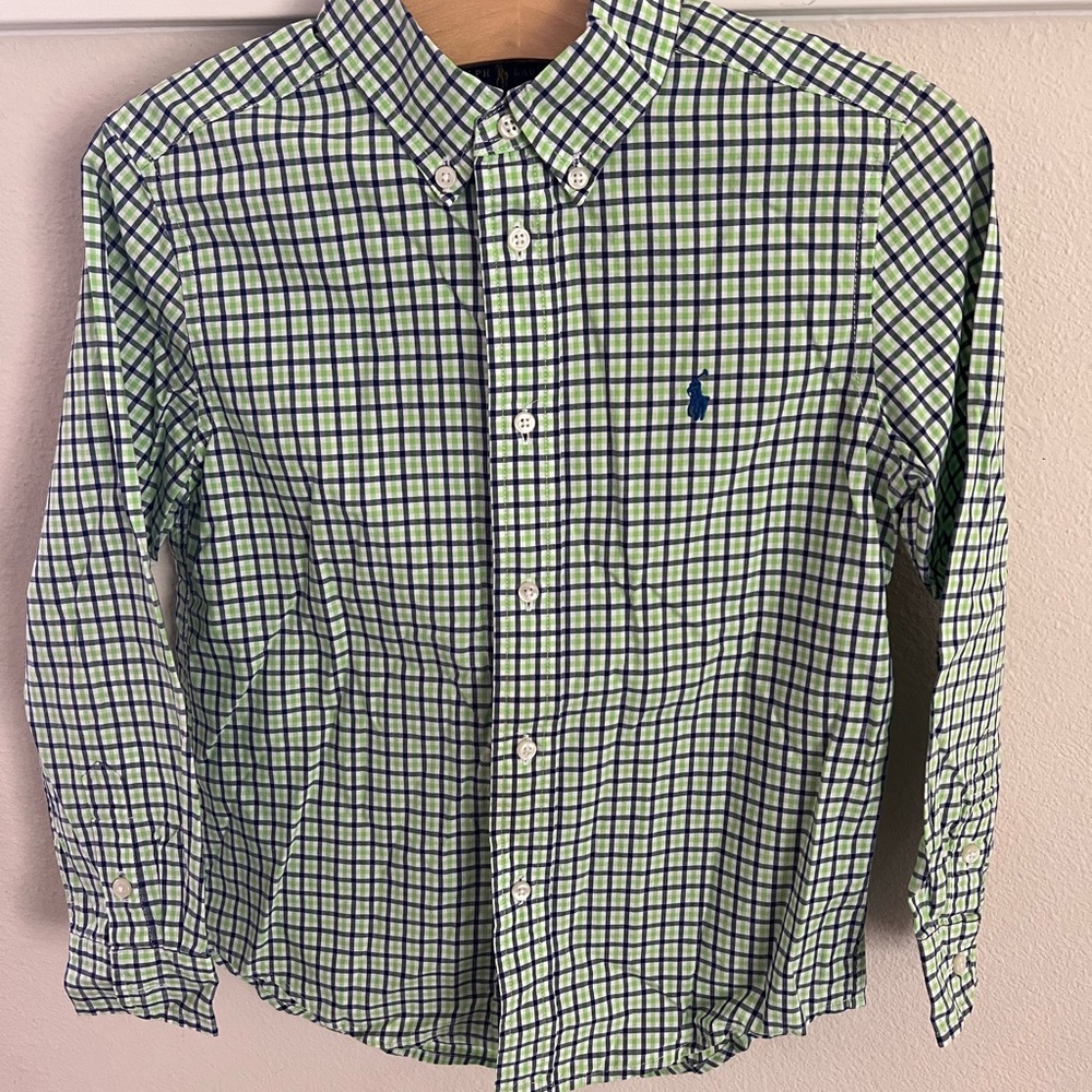 Ralph Lauren Boys Long Sleeve Blue and Green Checkered Shirt